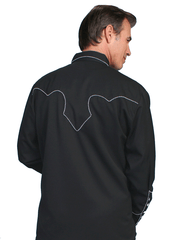 Scully P-726-BLK Mens Solid Western Shirt Black back view. If you need any assistance with this item or the purchase of this item please call us at five six one seven four eight eight eight zero one Monday through Saturday 10:00a.m EST to 8:00 p.m EST