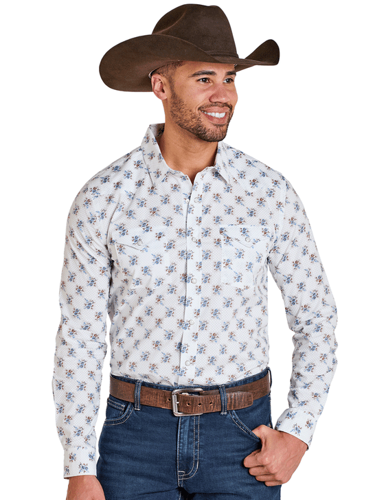 Panhandle PMN2S07501 Mens Long Sleeve Snap Western Shirt White front view. If you need any assistance with this item or the purchase of this item please call us at five six one seven four eight eight eight zero one Monday through Saturday 10:00a.m EST to 8:00 p.m EST
