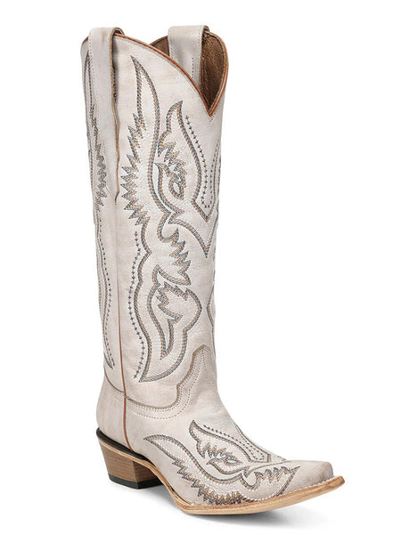 Circle G L8073 Womens Triad Embroidery Tall Western Boot White side / front view. If you need any assistance with this item or the purchase of this item please call us at five six one seven four eight eight eight zero one Monday through Saturday 10:00a.m EST to 8:00 p.m EST