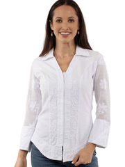 Scully PSL-274-WHT Womens Embroidered Blouse White front view. If you need any assistance with this item or the purchase of this item please call us at five six one seven four eight eight eight zero one Monday through Saturday 10:00a.m EST to 8:00 p.m EST
