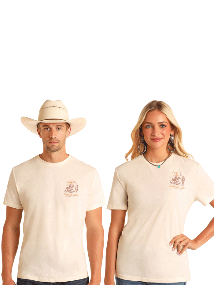 Panhandle PU21T05770 Unisex Keepin it Western Graphic Tee Natural back view close up. If you need any assistance with this item or the purchase of this item please call us at five six one seven four eight eight eight zero one Monday through Saturday 10:00a.m EST to 8:00 p.m EST