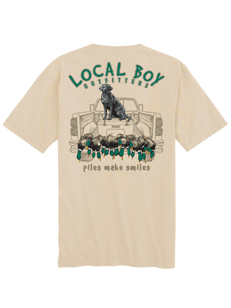 Local Boy Outfitters L1000641-LAT Mens Piles Make Smiles Short Sleeve Tee Latte back view. If you need any assistance with this item or the purchase of this item please call us at five six one seven four eight eight eight zero one Monday through Saturday 10:00a.m EST to 8:00 p.m EST
