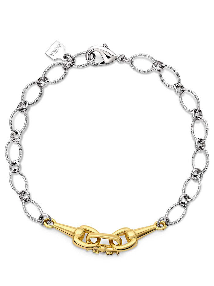 Montana Silversmiths QBC6084 Womens Enjoy the Ride Bracelet Silver And Gold front view. If you need any assistance with this item or the purchase of this item please call us at five six one seven four eight eight eight zero one Monday through Saturday 10:00a.m EST to 8:00 p.m EST
