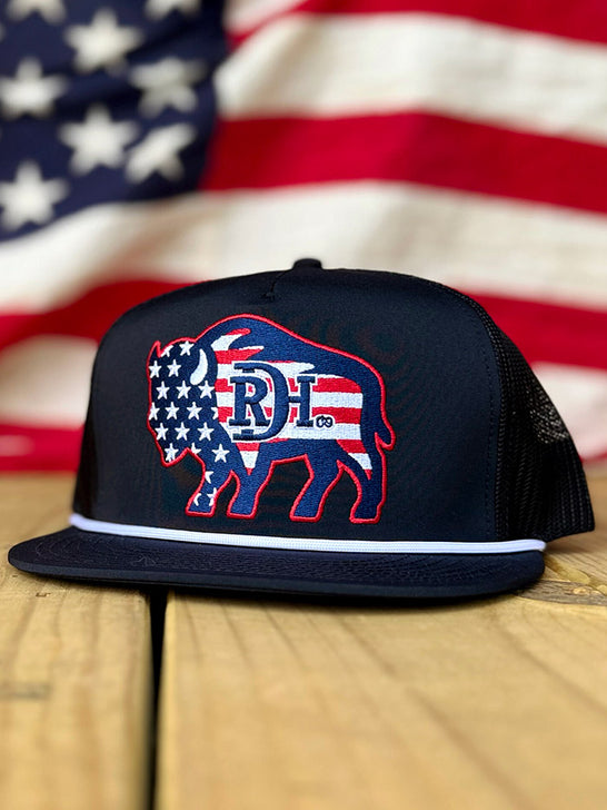 Red Dirt RDHC-633 TWO-FIVE-O SPIRIT OF 76 Trucker Cap Black front view. If you need any assistance with this item or the purchase of this item please call us at five six one seven four eight eight eight zero one Monday through Saturday 10:00a.m EST to 8:00 p.m EST