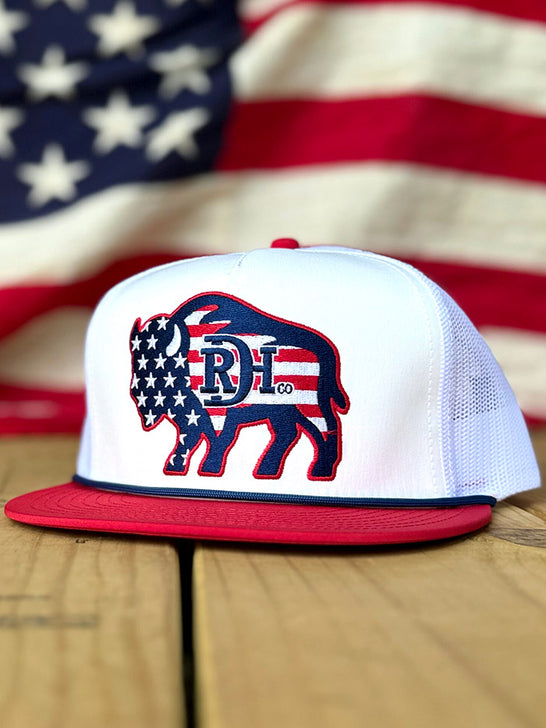 Red Dirt RDHC-634 TWO-FIVE-O SPIRIT OF 76 Trucker Cap White front view. If you need any assistance with this item or the purchase of this item please call us at five six one seven four eight eight eight zero one Monday through Saturday 10:00a.m EST to 8:00 p.m EST