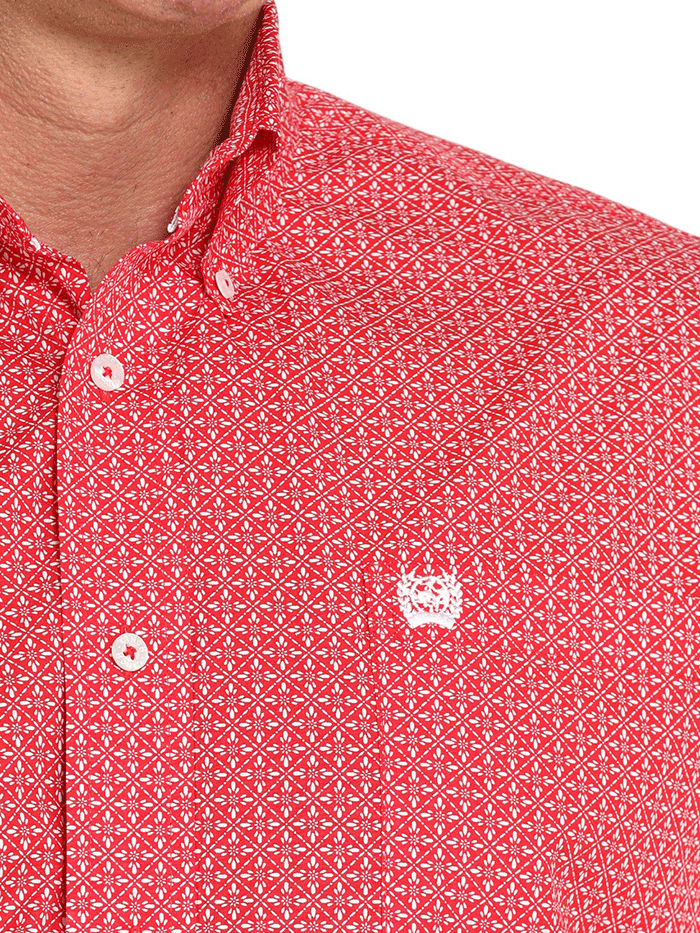 Cinch MTW1105993 Mens Long Sleeve Geometric Print Shirt Red front view. If you need any assistance with this item or the purchase of this item please call us at five six one seven four eight eight eight zero one Monday through Saturday 10:00a.m EST to 8:00 p.m EST