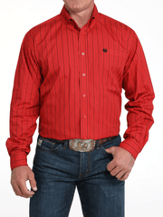Cinch MTW1105991 Mens Long Sleeve Weave Stripe Print Shirt Red front view. If you need any assistance with this item or the purchase of this item please call us at five six one seven four eight eight eight zero one Monday through Saturday 10:00a.m EST to 8:00 p.m EST
