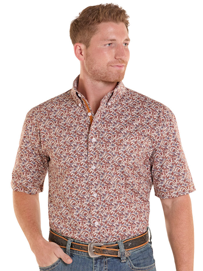 Panhandle RMB3S08939 Mens Short Sleeve Button Down Shirt Tan front view, If you need any assistance with this item or the purchase of this item please call us at five six one seven four eight eight eight zero one Monday through Saturday 10:00a.m EST to 8:00 p.m EST