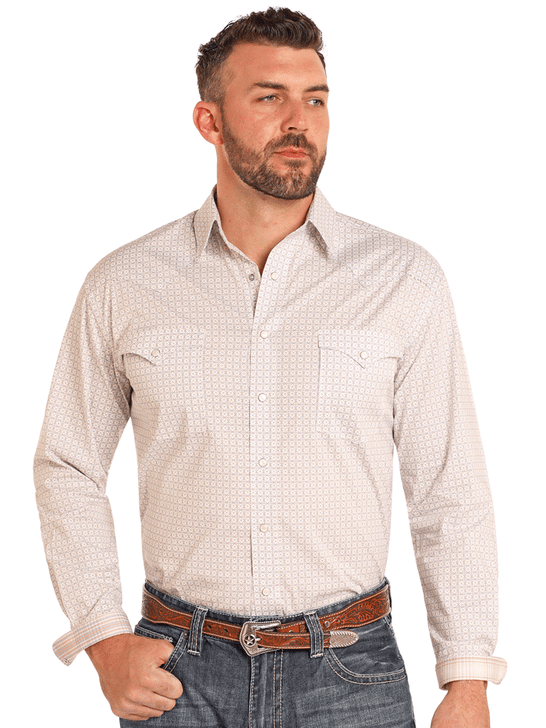 Panhandle RMN2S04591 Mens Long Sleeve Snap Western Shirt Natural front view. If you need any assistance with this item or the purchase of this item please call us at five six one seven four eight eight eight zero one Monday through Saturday 10:00a.m EST to 8:00 p.m EST