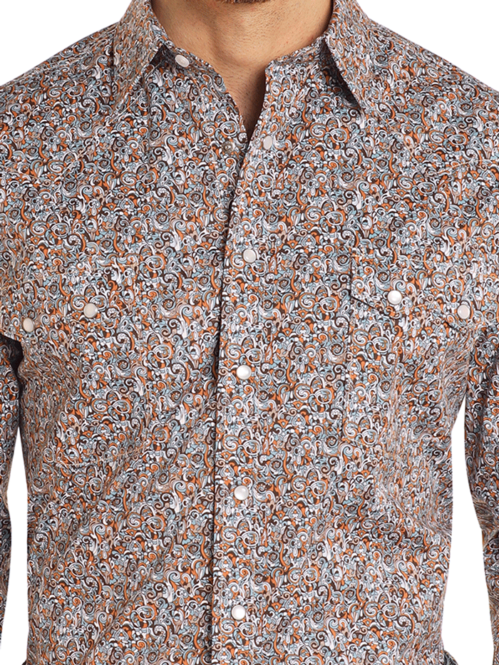 Panhandle RMN2S04598 Mens Long Sleeve Snap Western Shirt Orange front view. If you need any assistance with this item or the purchase of this item please call us at five six one seven four eight eight eight zero one Monday through Saturday 10:00a.m EST to 8:00 p.m EST