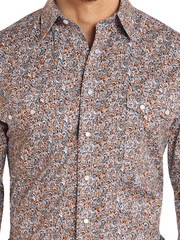 Panhandle RMN2S04598 Mens Long Sleeve Snap Western Shirt Orange front close up view. If you need any assistance with this item or the purchase of this item please call us at five six one seven four eight eight eight zero one Monday through Saturday 10:00a.m EST to 8:00 p.m EST