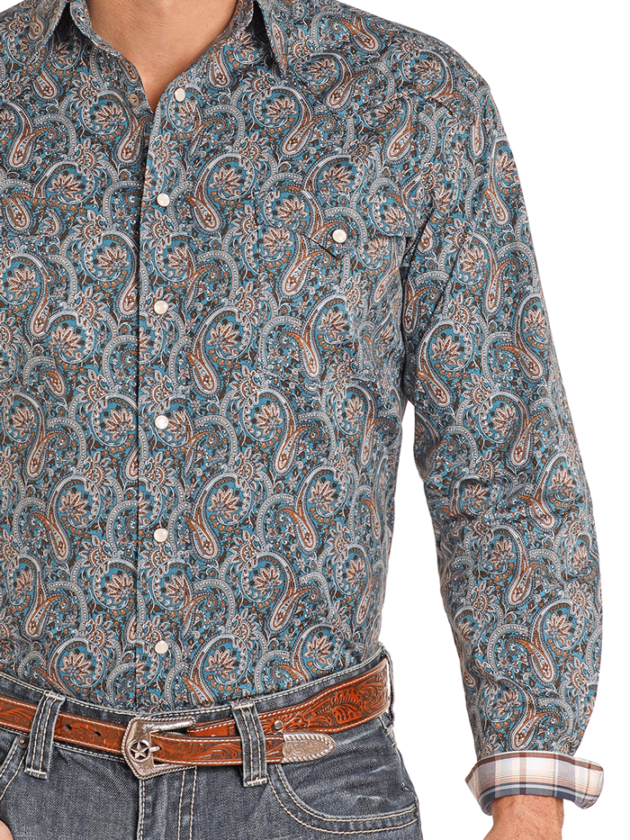 Panhandle RMN2S04604 Mens Long Sleeve Snap Western Shirt Teal front view. If you need any assistance with this item or the purchase of this item please call us at five six one seven four eight eight eight zero one Monday through Saturday 10:00a.m EST to 8:00 p.m EST