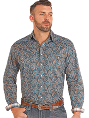 Panhandle RMN2S04604 Mens Long Sleeve Snap Western Shirt Teal front view. If you need any assistance with this item or the purchase of this item please call us at five six one seven four eight eight eight zero one Monday through Saturday 10:00a.m EST to 8:00 p.m EST