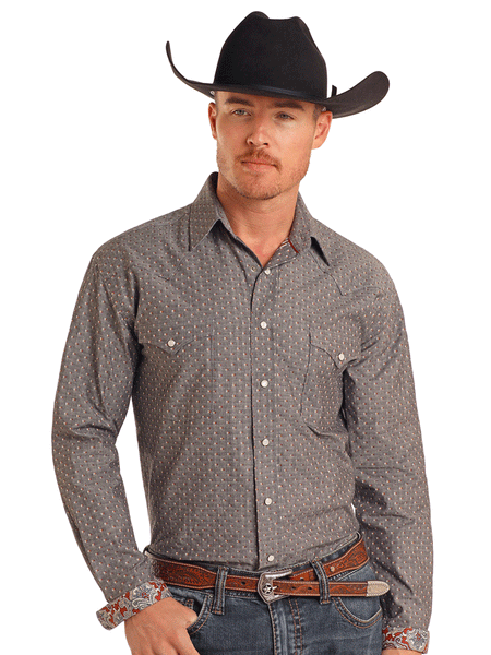 Panhandle RMN2S05097 Mens Rough Stock Snap Long Sleeve Shirt Grey front view. If you need any assistance with this item or the purchase of this item please call us at five six one seven four eight eight eight zero one Monday through Saturday 10:00a.m EST to 8:00 p.m EST