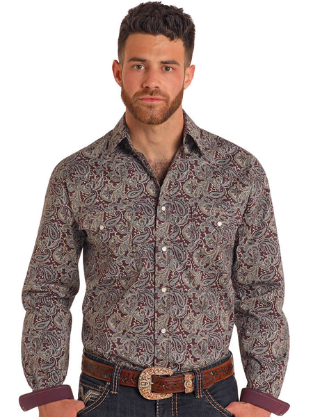 Panhandle RMN2S05105 Mens Rough Stock Long Sleeve Snap Shirt Dark Orchid Indigo front view. If you need any assistance with this item or the purchase of this item please call us at five six one seven four eight eight eight zero one Monday through Saturday 10:00a.m EST to 8:00 p.m EST