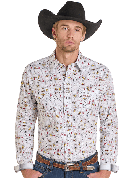 Panhandle RMN2S07104 Mens Gambler Pearl Snap Long Sleeve Shirt White front view. If you need any assistance with this item or the purchase of this item please call us at five six one seven four eight eight eight zero one Monday through Saturday 10:00a.m EST to 8:00 p.m EST