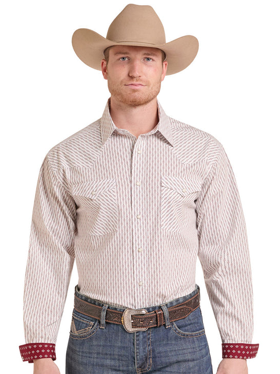 Panhandle RMN2S09537 Mens Rough Stock Long Sleeve Snap Shirt Beige front view. If you need any assistance with this item or the purchase of this item please call us at five six one seven four eight eight eight zero one Monday through Saturday 10:00a.m EST to 8:00 p.m EST