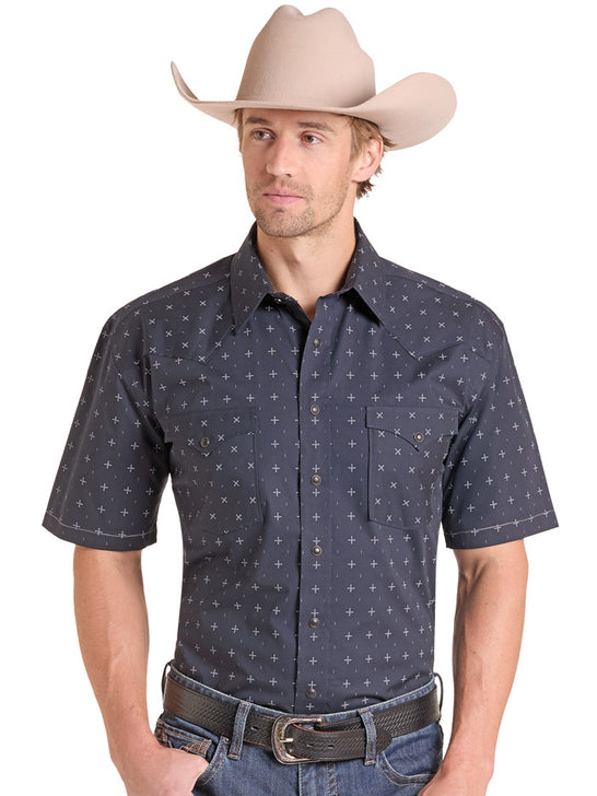 Panhandle RMN3S09546 Mens Short Sleeve Snap Shirt Black front view. If you need any assistance with this item or the purchase of this item please call us at five six one seven four eight eight eight zero one Monday through Saturday 10:00a.m EST to 8:00 p.m EST