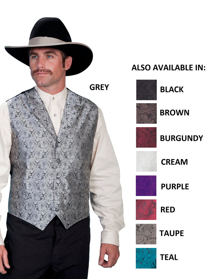 Dress Vest Paisley And Gray Vest Scully RW093 Mens Rangewear