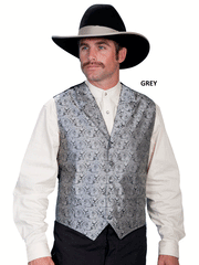 Scully RW093 Mens Rangewear Paisley Button Vest In Grey front view. If you need any assistance with this item or the purchase of this item please call us at five six one seven four eight eight eight zero one Monday through Saturday 10:00a.m EST to 8:00 p.m EST
