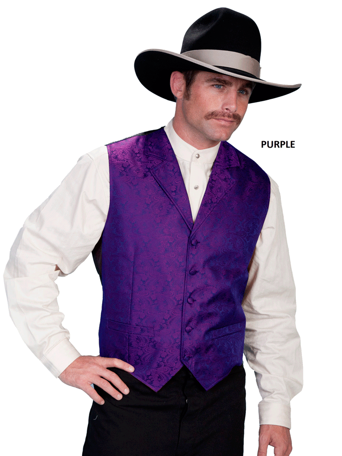 Scully RW093 Mens Rangewear Paisley Button Vest In Various Colors. If you need any assistance with this item or the purchase of this item please call us at five six one seven four eight eight eight zero one Monday through Saturday 10:00a.m EST to 8:00 p.m EST