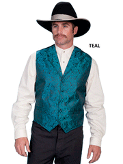 Scully RW093 Mens Rangewear Paisley Button Vest In Teal front view. If you need any assistance with this item or the purchase of this item please call us at five six one seven four eight eight eight zero one Monday through Saturday 10:00a.m EST to 8:00 p.m EST