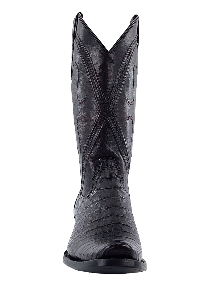 R.Watson RW2002-1 Mens Caiman Belly Western Boots Black Cherry front and side view. If you need any assistance with this item or the purchase of this item please call us at five six one seven four eight eight eight zero one Monday through Saturday 10:00a.m EST to 8:00 p.m EST