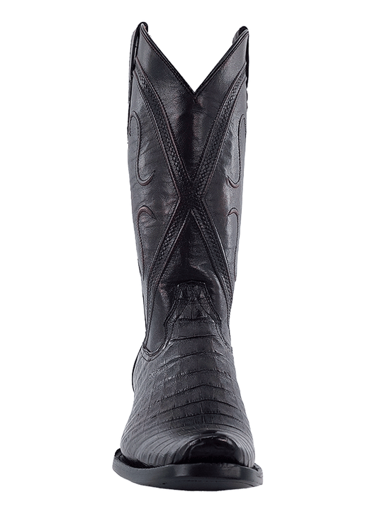 R.Watson RW2002-1 Mens Caiman Belly Western Boots Black Cherry full front view. If you need any assistance with this item or the purchase of this item please call us at five six one seven four eight eight eight zero one Monday through Saturday 10:00a.m EST to 8:00 p.m EST