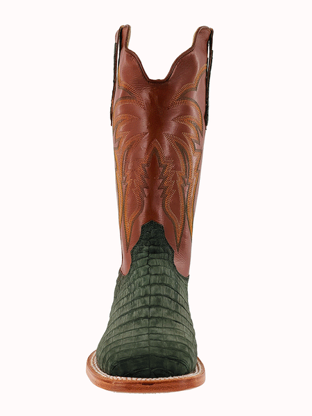 R.Watson RW2006-2 Mens Caiman Belly Western Boots Nubuck Olive Greenfull front view.If you need any assistance with this item or the purchase of this item please call us at five six one seven four eight eight eight zero one Monday through Saturday 10:00a.m EST to 8:00 p.m EST