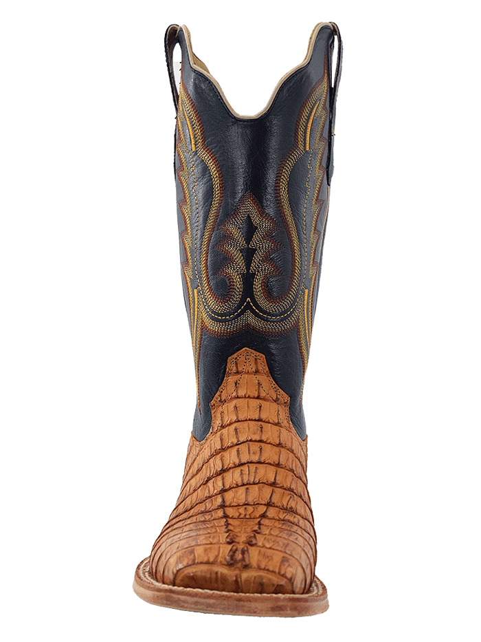 R.Watson RW3010-2 Mens Hornback Caiman Tail Western Boot Saddle Tan front and side view. If you need any assistance with this item or the purchase of this item please call us at five six one seven four eight eight eight zero one Monday through Saturday 10:00a.m EST to 8:00 p.m EST