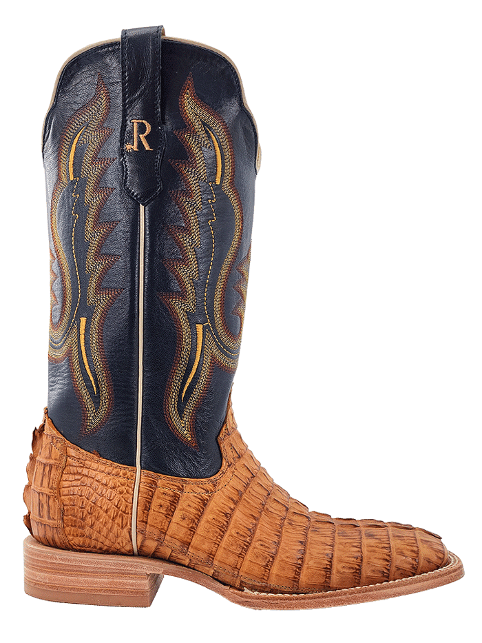 R.Watson RW3010-2 Mens Hornback Caiman Tail Western Boot Saddle Tan front and side view. If you need any assistance with this item or the purchase of this item please call us at five six one seven four eight eight eight zero one Monday through Saturday 10:00a.m EST to 8:00 p.m EST