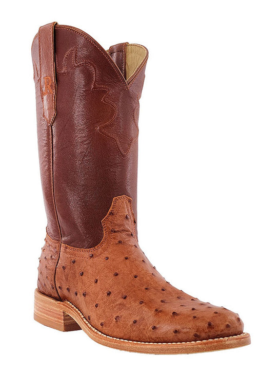 R.Watson RW4002-5  Mens Roper Full Quill Ostrich Cognac side / front view. If you need any assistance with this item or the purchase of this item please call us at five six one seven four eight eight eight zero one Monday through Saturday 10:00a.m EST to 8:00 p.m EST
