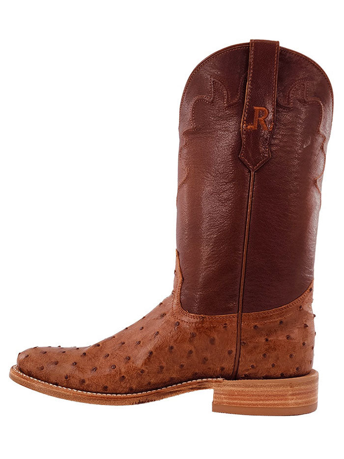 R.Watson RW4002-5  Mens Roper Full Quill Ostrich Cognac side / front view. If you need any assistance with this item or the purchase of this item please call us at five six one seven four eight eight eight zero one Monday through Saturday 10:00a.m EST to 8:00 p.m EST