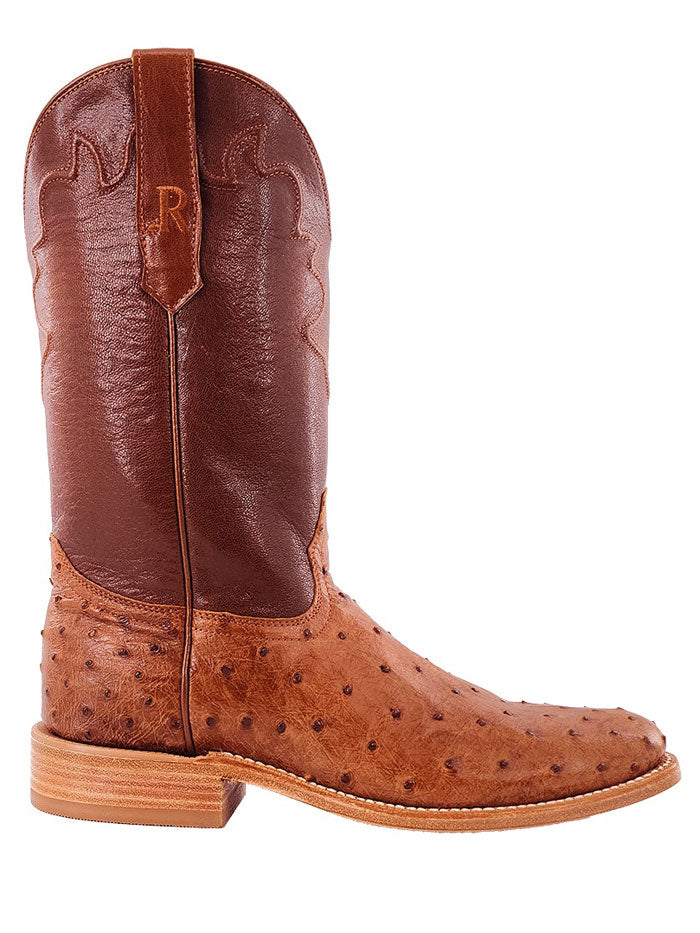 R.Watson RW4002-5  Mens Roper Full Quill Ostrich Cognac side / front view. If you need any assistance with this item or the purchase of this item please call us at five six one seven four eight eight eight zero one Monday through Saturday 10:00a.m EST to 8:00 p.m EST