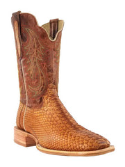 R.Watson RW7915-2 Mens Python Wide Square Western Boot Camel side / front. If you need any assistance with this item or the purchase of this item please call us at five six one seven four eight eight eight zero one Monday through Saturday 10:00a.m EST to 8:00 p.m EST