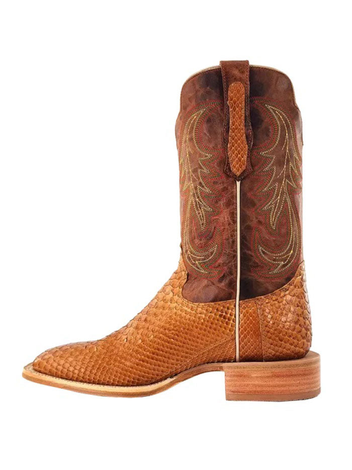 R.Watson RW7915-2 Mens Python Wide Square Western Boot Camel side / front. If you need any assistance with this item or the purchase of this item please call us at five six one seven four eight eight eight zero one Monday through Saturday 10:00a.m EST to 8:00 p.m EST