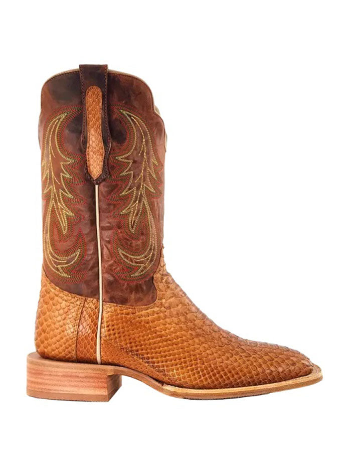 R.Watson RW7915-2 Mens Python Wide Square Western Boot Camel side / front. If you need any assistance with this item or the purchase of this item please call us at five six one seven four eight eight eight zero one Monday through Saturday 10:00a.m EST to 8:00 p.m EST