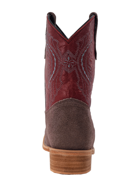 R.Watson RWK104Y Kids Roughout Wide Square Toe Western Boot Charcoal Dark Cherry side / front view. If you need any assistance with this item or the purchase of this item please call us at five six one seven four eight eight eight zero one Monday through Saturday 10:00a.m EST to 8:00 p.m EST