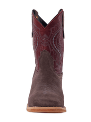 R.Watson RWK104Y Kids Roughout Wide Square Toe Western Boot Charcoal Dark Cherry front view. If you need any assistance with this item or the purchase of this item please call us at five six one seven four eight eight eight zero one Monday through Saturday 10:00a.m EST to 8:00 p.m EST