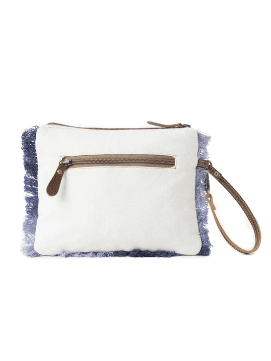 Myra Bag S-12807 Womens  Mynora Sky Embroided Pouch in Artisanal Blue back view. If you need any assistance with this item or the purchase of this item please call us at five six one seven four eight eight eight zero one Monday through Saturday 10:00a.m EST to 8:00 p.m EST

