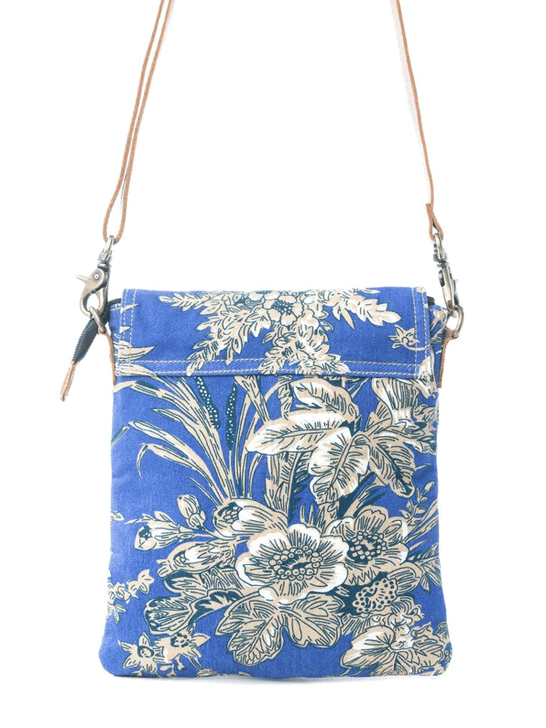 Myra Bag S-13682 Womens Azure Bloom Crossbody Bag Willow Blue back view. If you need any assistance with this item or the purchase of this item please call us at five six one seven four eight eight eight zero one Monday through Saturday 10:00a.m EST to 8:00 p.m EST
