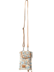 Myra Bag S-13733 Womens Skyvine Ridge Crossbody Phone Bag Cream hanging view. If you need any assistance with this item or the purchase of this item please call us at five six one seven four eight eight eight zero one Monday through Saturday 10:00a.m EST to 8:00 p.m EST
