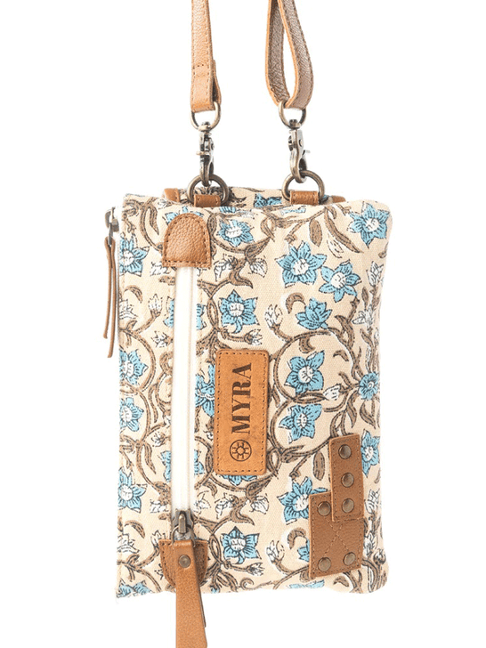 Myra Bag S-13733 Womens Skyvine Ridge Crossbody Phone Bag Cream front view. If you need any assistance with this item or the purchase of this item please call us at five six one seven four eight eight eight zero one Monday through Saturday 10:00a.m EST to 8:00 p.m EST
