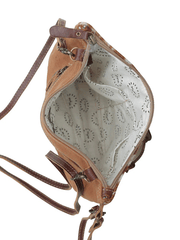 Myra Bag S-5705 Womens Dusa Small Crossbody Bag Tan inside view. If you need any assistance with this item or the purchase of this item please call us at five six one seven four eight eight eight zero one Monday through Saturday 10:00a.m EST to 8:00 p.m EST