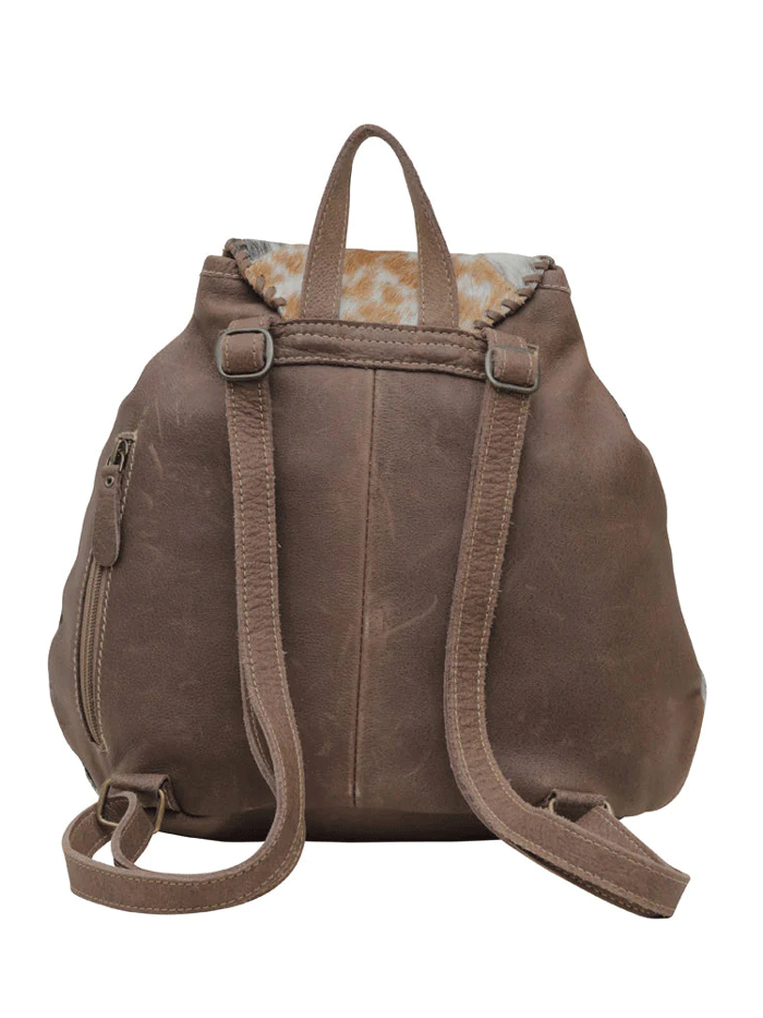 Myra Bag S-5754 Womens Dove Felt Leather Hairon Backpack Brown front view. If you need any assistance with this item or the purchase of this item please call us at five six one seven four eight eight eight zero one Monday through Saturday 10:00a.m EST to 8:00 p.m EST
