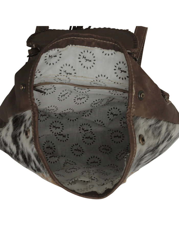 Myra Bag S-5754 Womens Dove Felt Leather Hairon Backpack Brown front view. If you need any assistance with this item or the purchase of this item please call us at five six one seven four eight eight eight zero one Monday through Saturday 10:00a.m EST to 8:00 p.m EST
