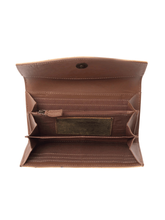 Myra Bag S-5827 Womens Boho Night Wallet Tan inside view. If you need any assistance with this item or the purchase of this item please call us at five six one seven four eight eight eight zero one Monday through Saturday 10:00a.m EST to 8:00 p.m EST