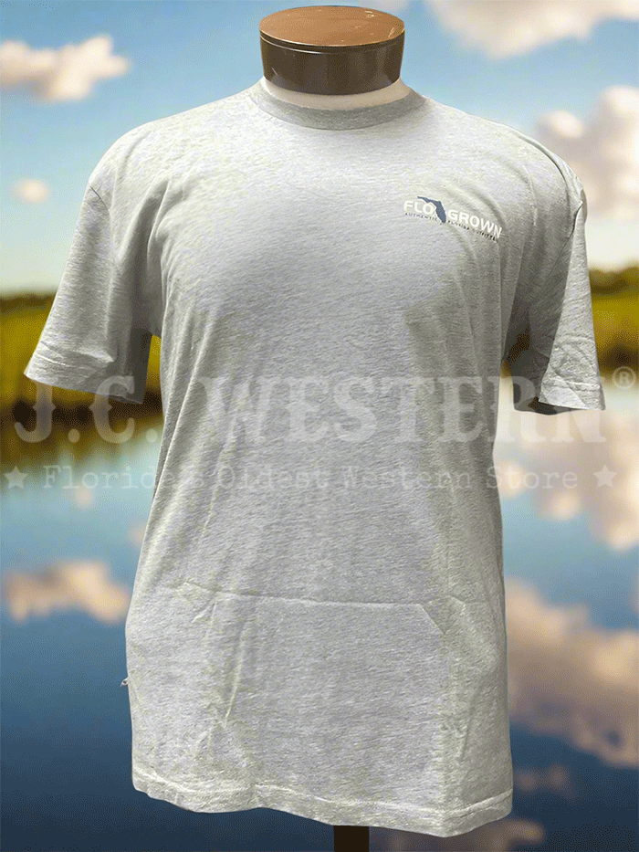 FloGrown FGM-1968 Mens Freshwater Fishing Tee Grey back view. If you need any assistance with this item or the purchase of this item please call us at five six one seven four eight eight eight zero one Monday through Saturday 10:00a.m EST to 8:00 p.m EST