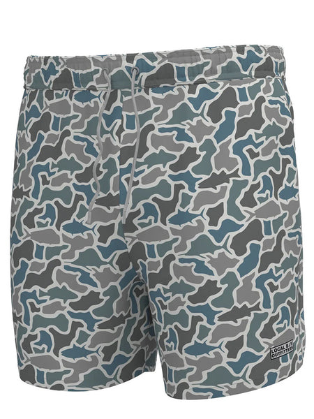 Local Boy Outfitters L1600021-FCM Mens Bayview Swim Trunks Fish Camo front view. If you need any assistance with this item or the purchase of this item please call us at five six one seven four eight eight eight zero one Monday through Saturday 10:00a.m EST to 8:00 p.m EST