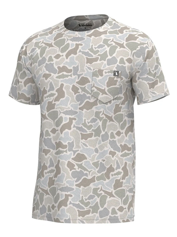 Local Boy Outfitters L1400082-SWC Mens Short Sleeve Heather Blend Crew Tee Saltwater Camo front view. If you need any assistance with this item or the purchase of this item please call us at five six one seven four eight eight eight zero one Monday through Saturday 10:00a.m EST to 8:00 p.m EST